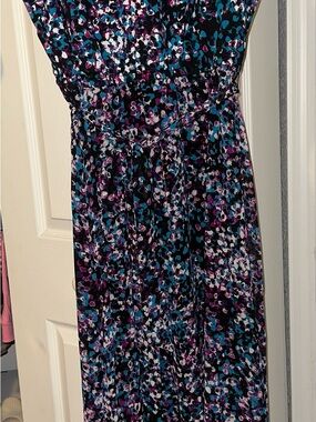 Lane Bryant Black Maxi Dress with Teal and Purple Floral Print